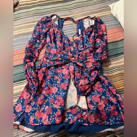 For Love & Lemons Annie Mini Dress Cobalt Floral Size X-S - Picture 1 of 7